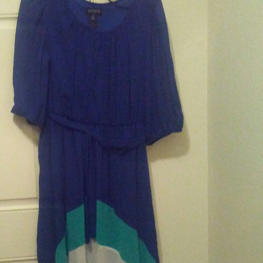 Blue dress with turquoise and white in the front